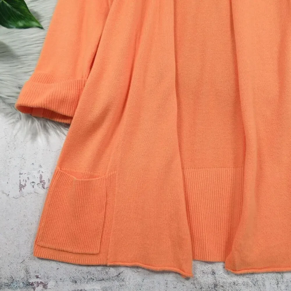 CHICO’S Orange Cotton Blend Open Front Lightweight Casual Cardigan Size Small